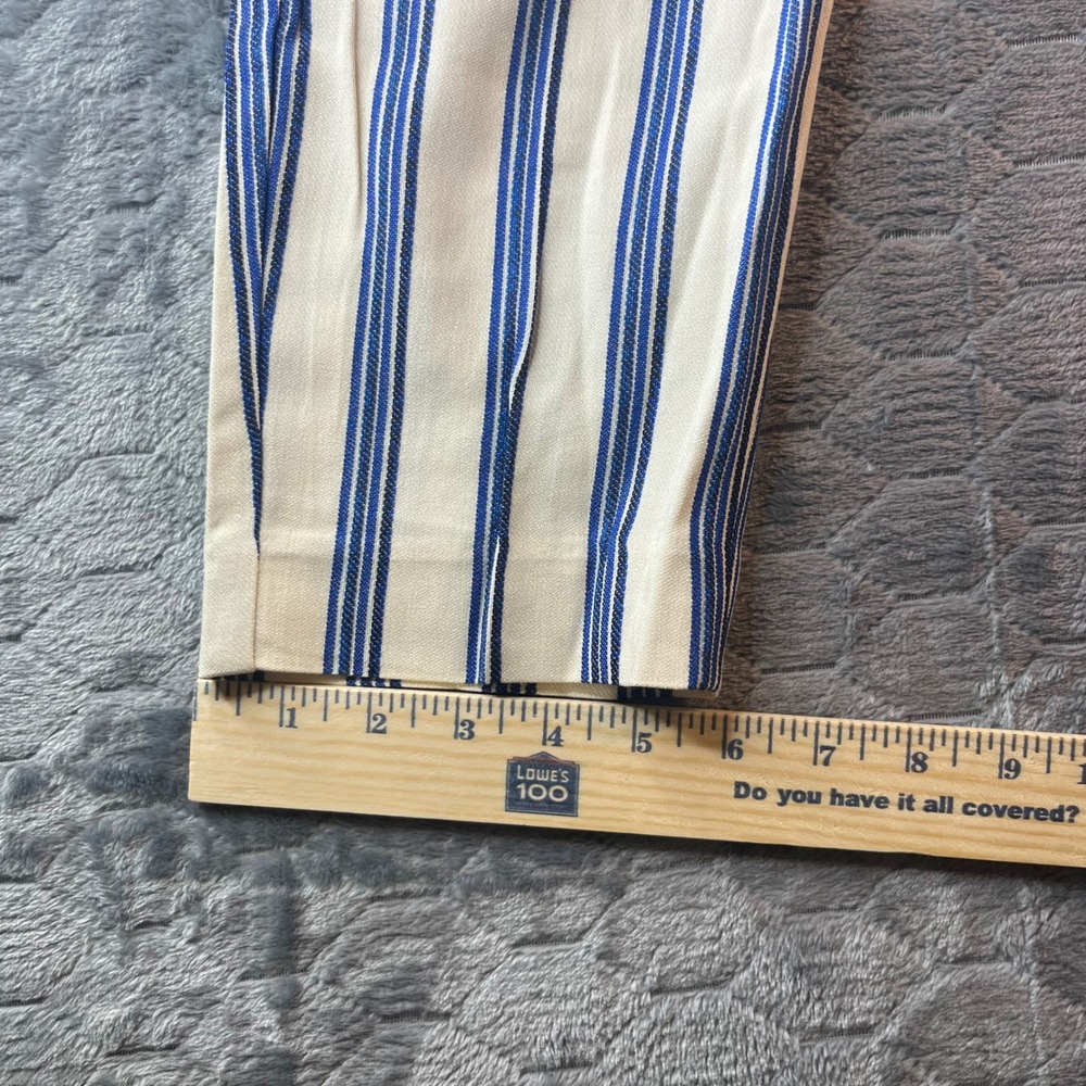 Express Womens 8R High Rise Ankle Paperbag Waist Striped Pants Cream Blue NEW - Picture 7 of 9